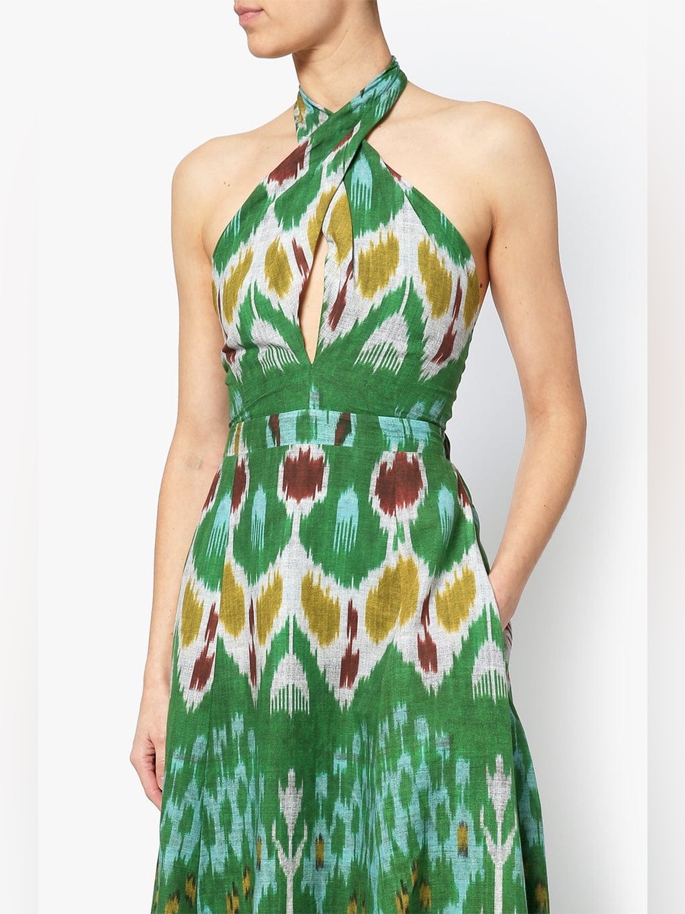 ERDEM Selene Green Printed Ikat Halter Maxi Dress size 6 - Picture 3 of 12